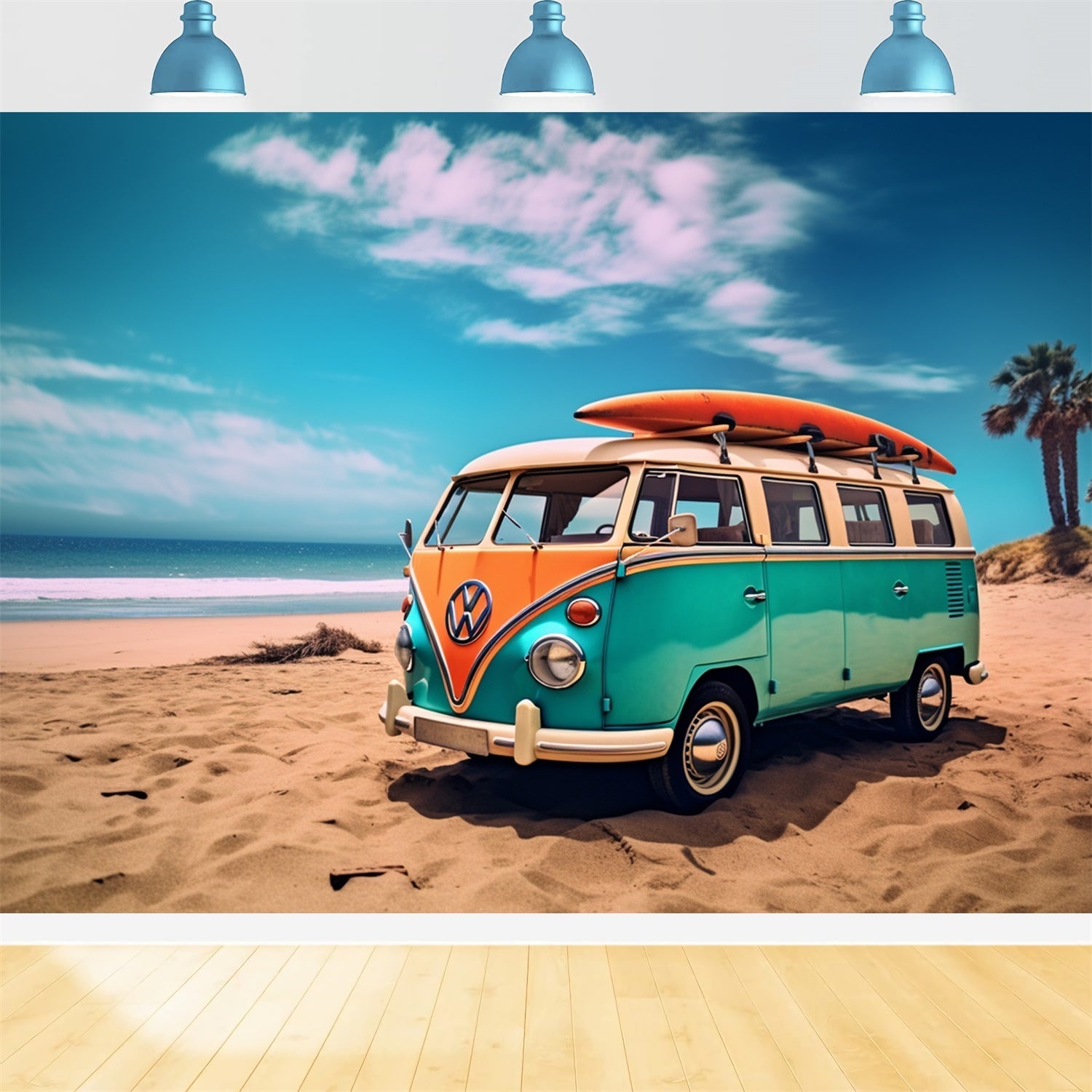 Toile de fond de Plage Été Van Surf Rétro Plage GTY3-405