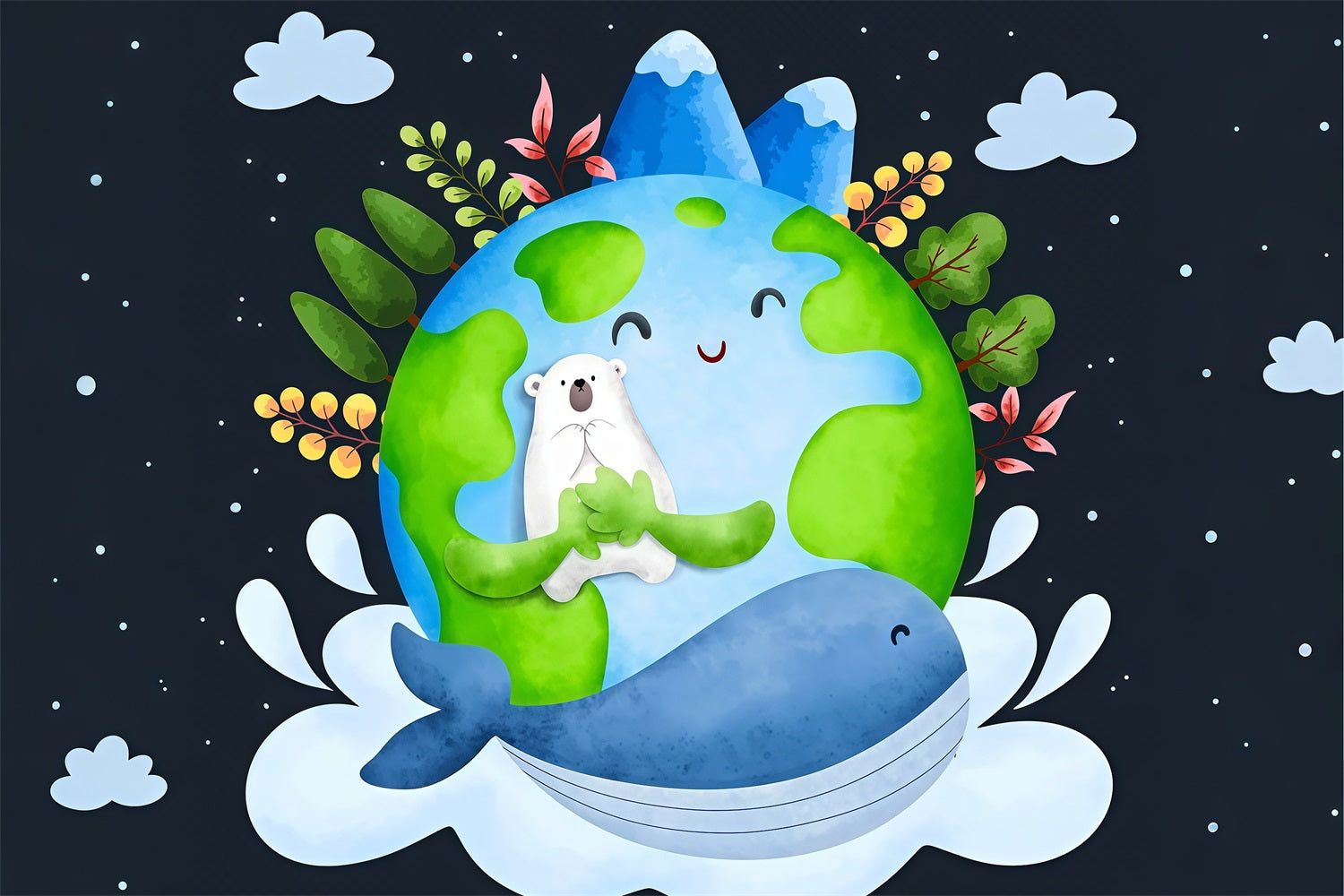 Toile de fond Joyeuse Journée de la Terre Ours Polaire Baleine Éco GTY3-60