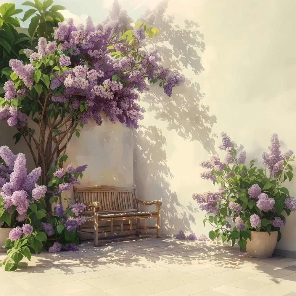 Toile de fond Printemps Banc Lilas Élégant Mur LXX1-126