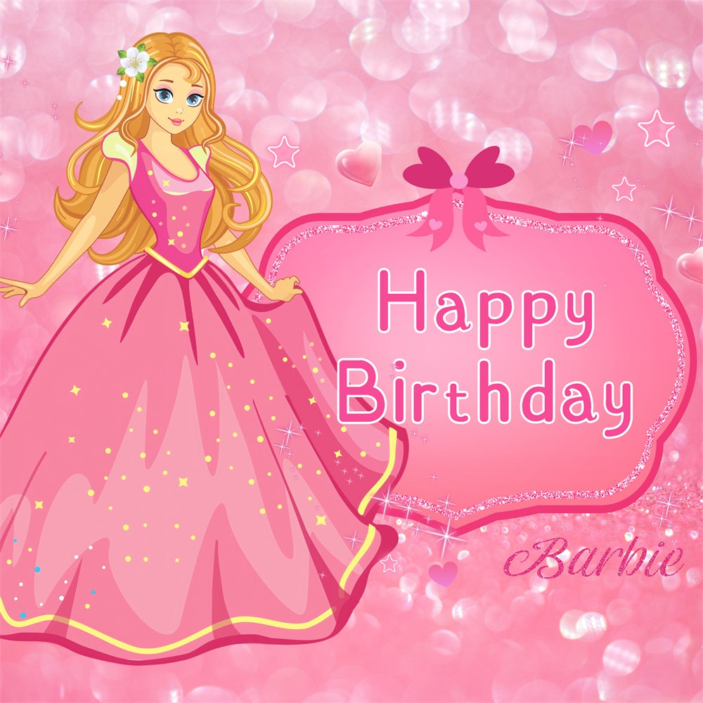 Toile de fond Anniversaire Personnalisable Poupée de Mode Étincelante Rose LXX1-203