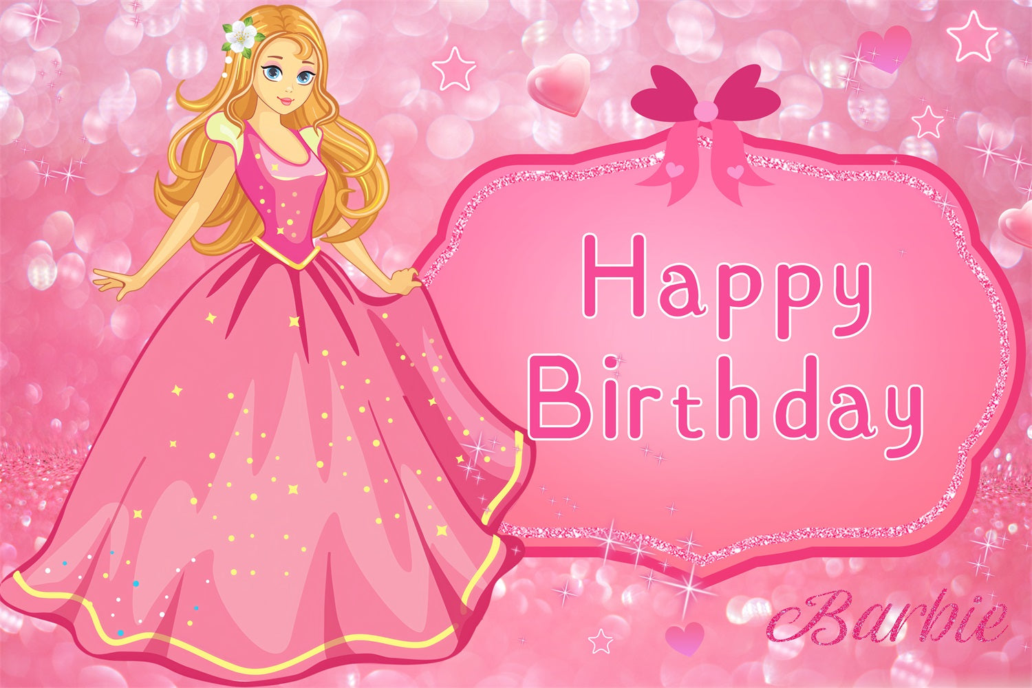 Toile de fond Anniversaire Personnalisable Poupée de Mode Étincelante Rose LXX1-203