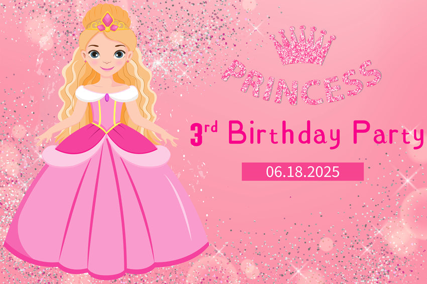 Toile de fond Anniversaire Personnalisée Poupée de Mode Pailletée Rose LXX1-206