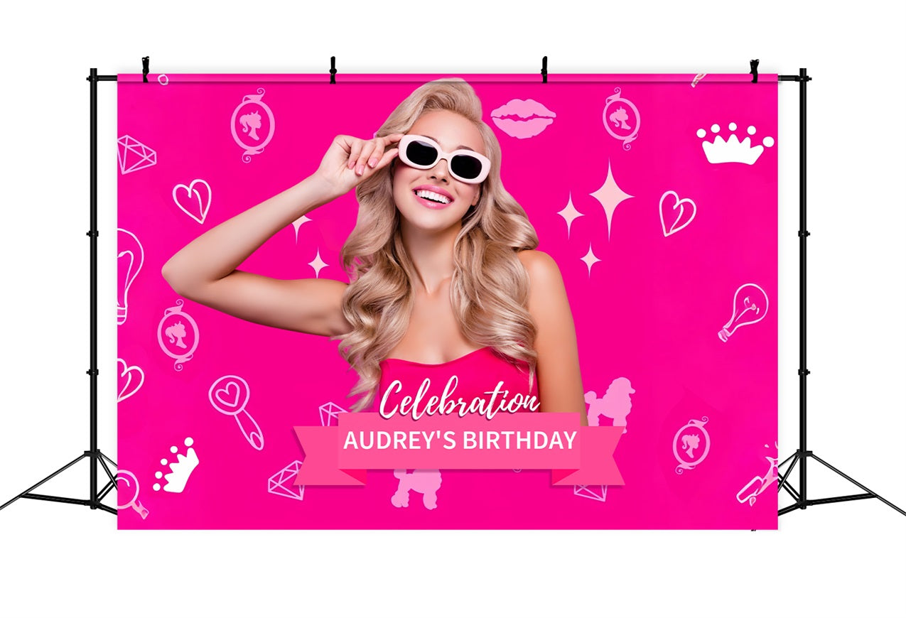 Fond Anniversaire Personnalisée Poupée de Mode Audrey Étincelante Rose Fête LXX1-210