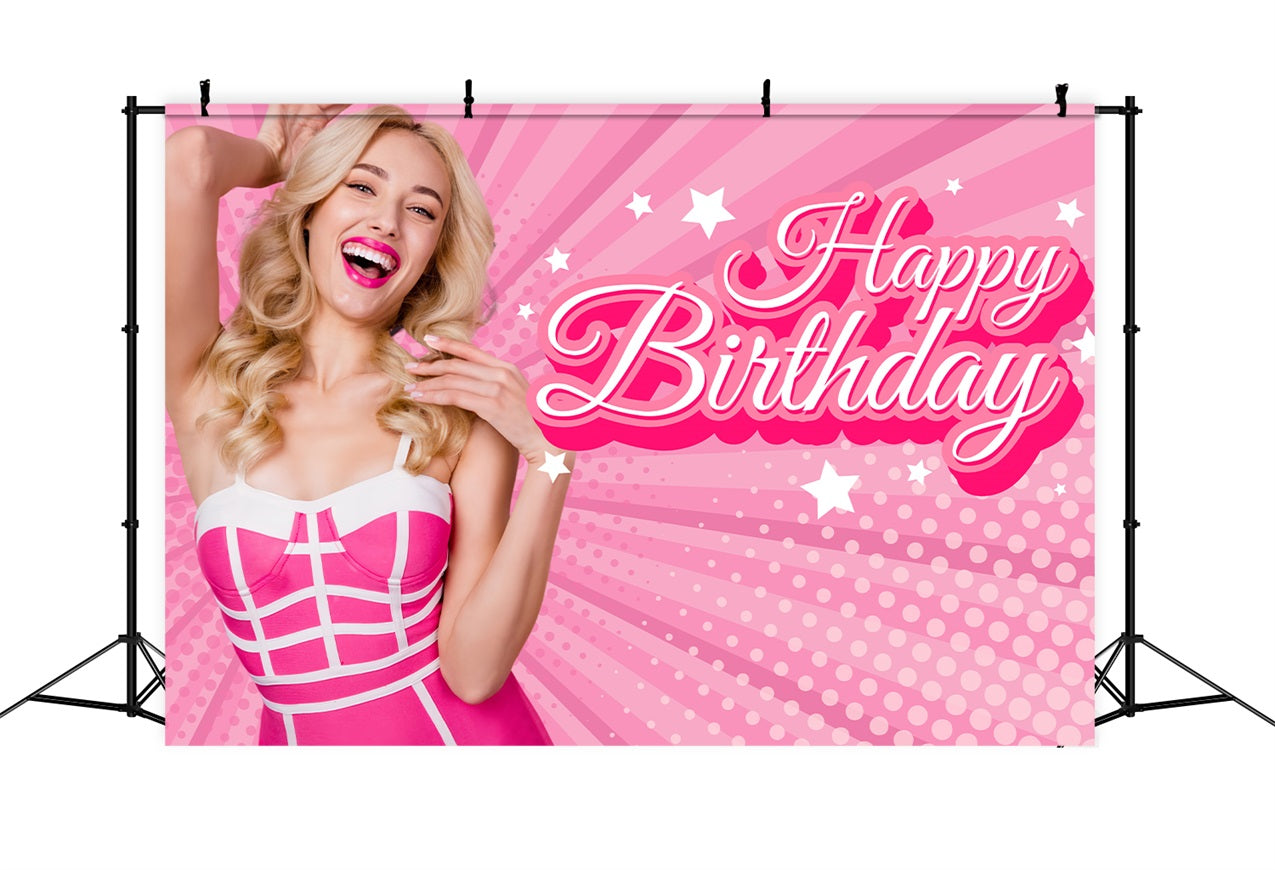 Toile de fond Joyeux Anniversaire Personnalisable Poupée de Mode Rose LXX1-211