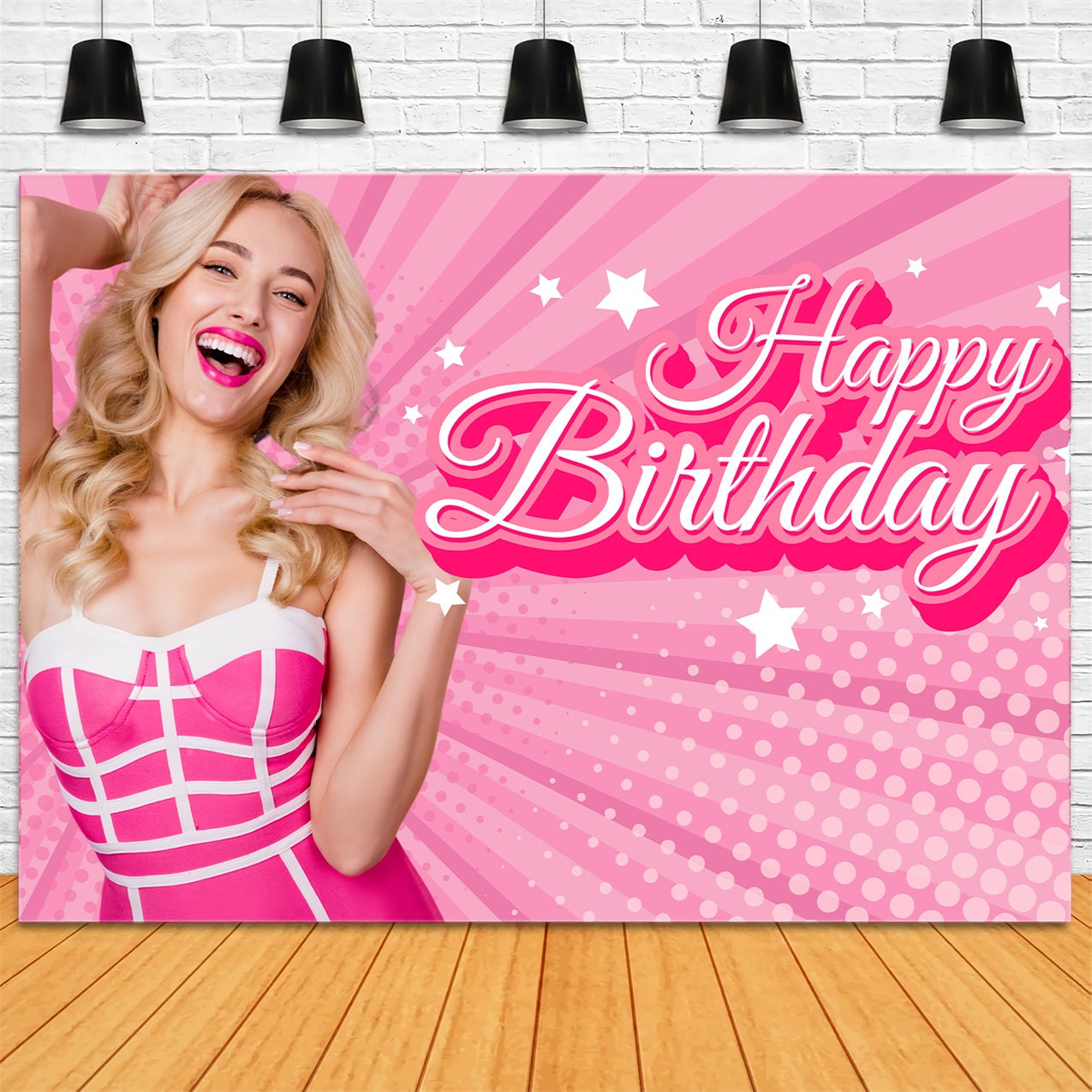 Toile de fond Joyeux Anniversaire Personnalisable Poupée de Mode Rose LXX1-211