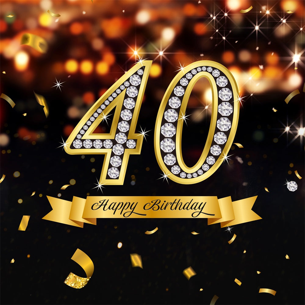 Fond Anniversaire Personnalisé Diamant Doré Étincelant 40 Ans sur Mesure LXX1-26