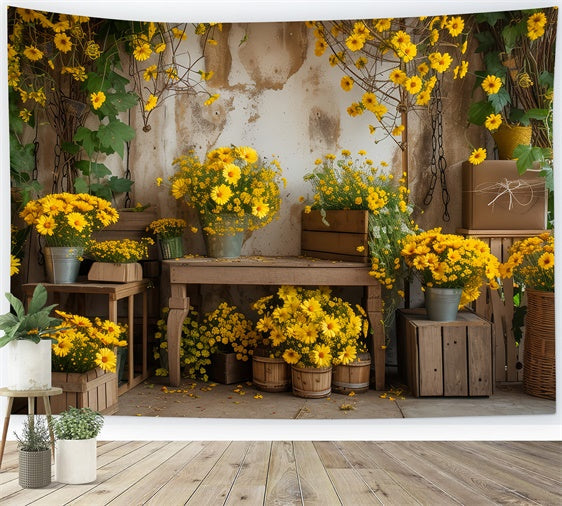 Toile de fond Animal de compagnie Rustique Jaune Floral LXX1-262