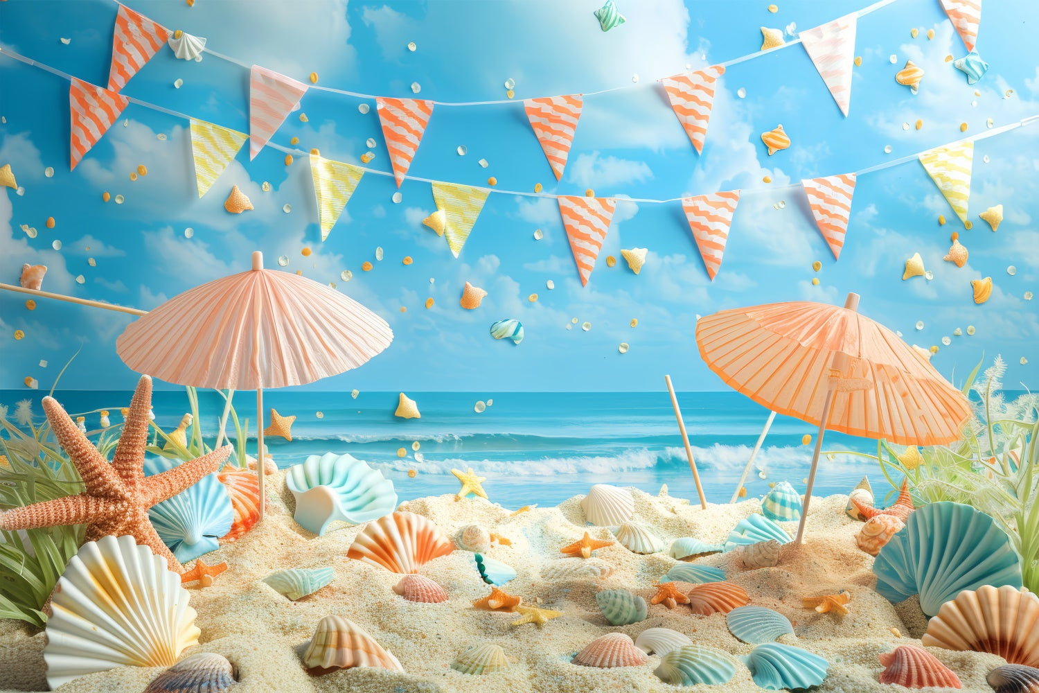 Toile de fond Animal de compagnie Coquillages Fête sur la Plage LXX1-295
