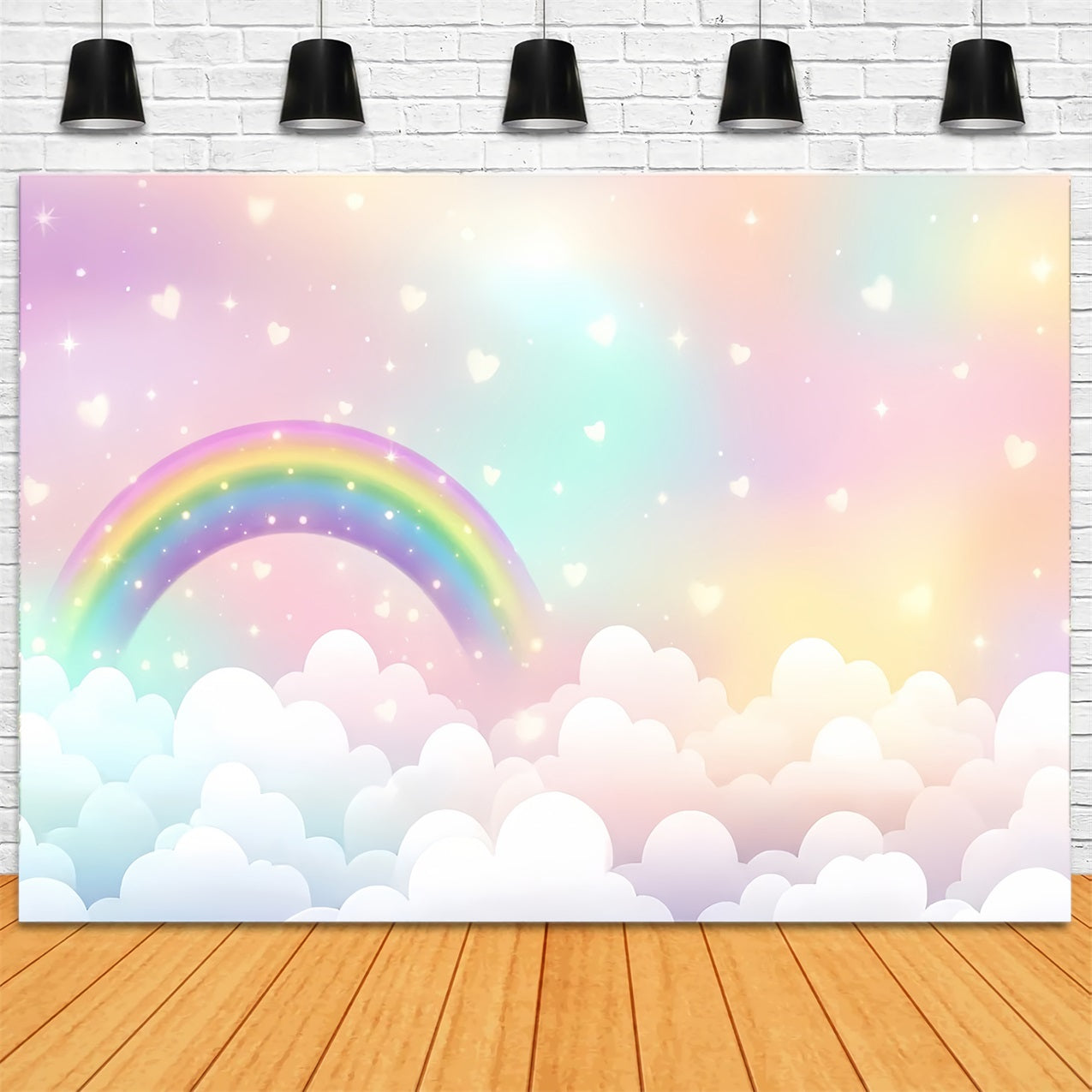 Toile de fond Ciel Doux Arc-en-ciel Cœur Étincelant Nuages LXX1-327
