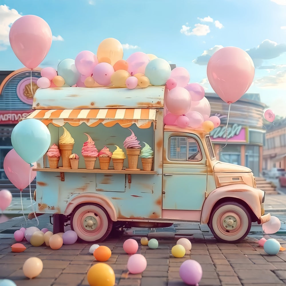 Toile de fond Nuage Camion de Glaces Ballons LXX1-339