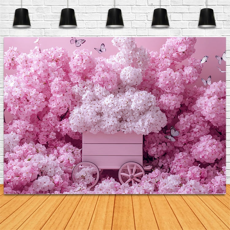 Toile de fond Printemps Chariot Cerisiers en Fleurs Rosissant LXX1-6