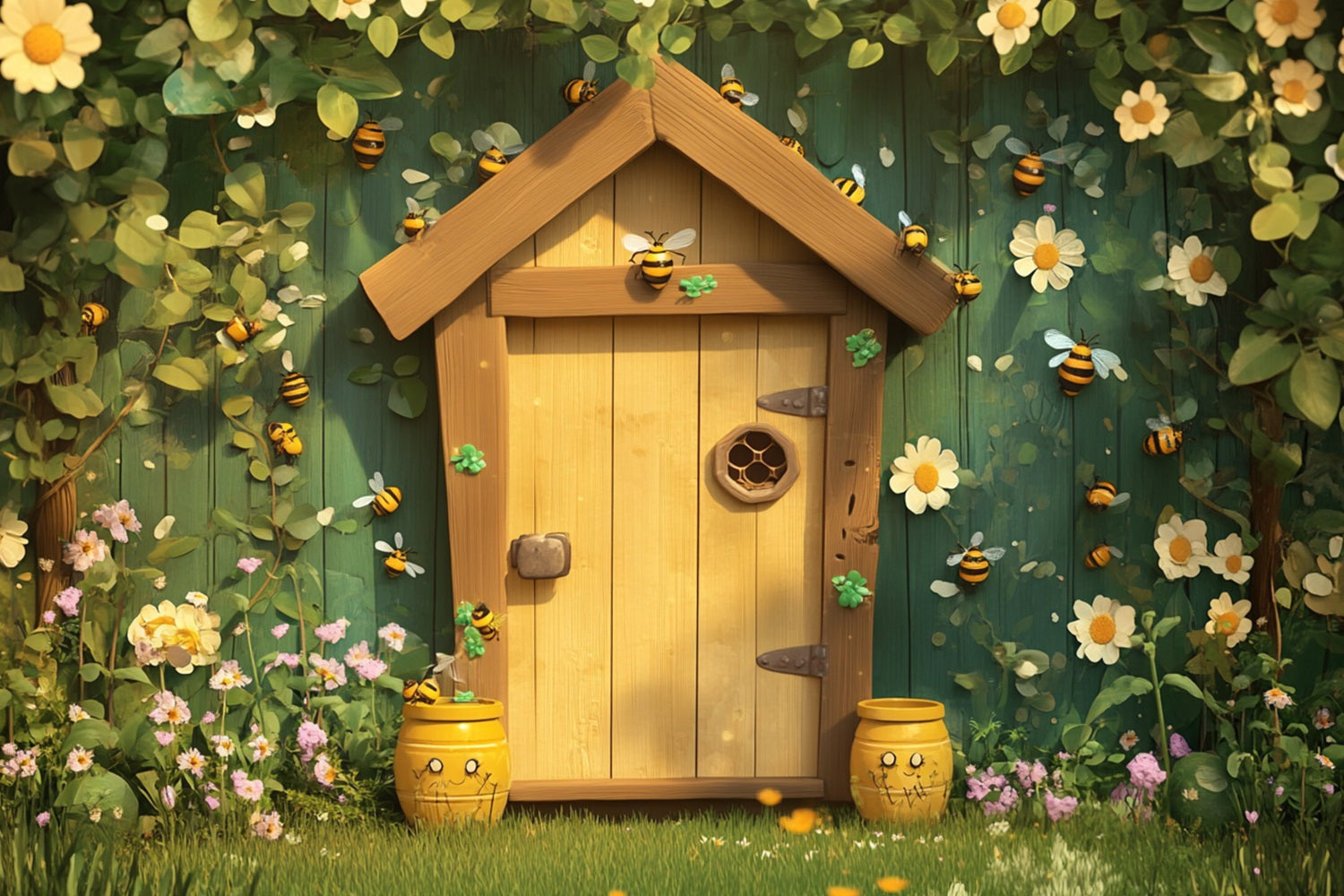 Fond Photo Printemps Cottage Floral Abeille LXX1-73
