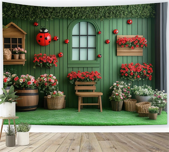 Fond Photo Printemps Mur Floral Jardin Coccinelles LXX1-86