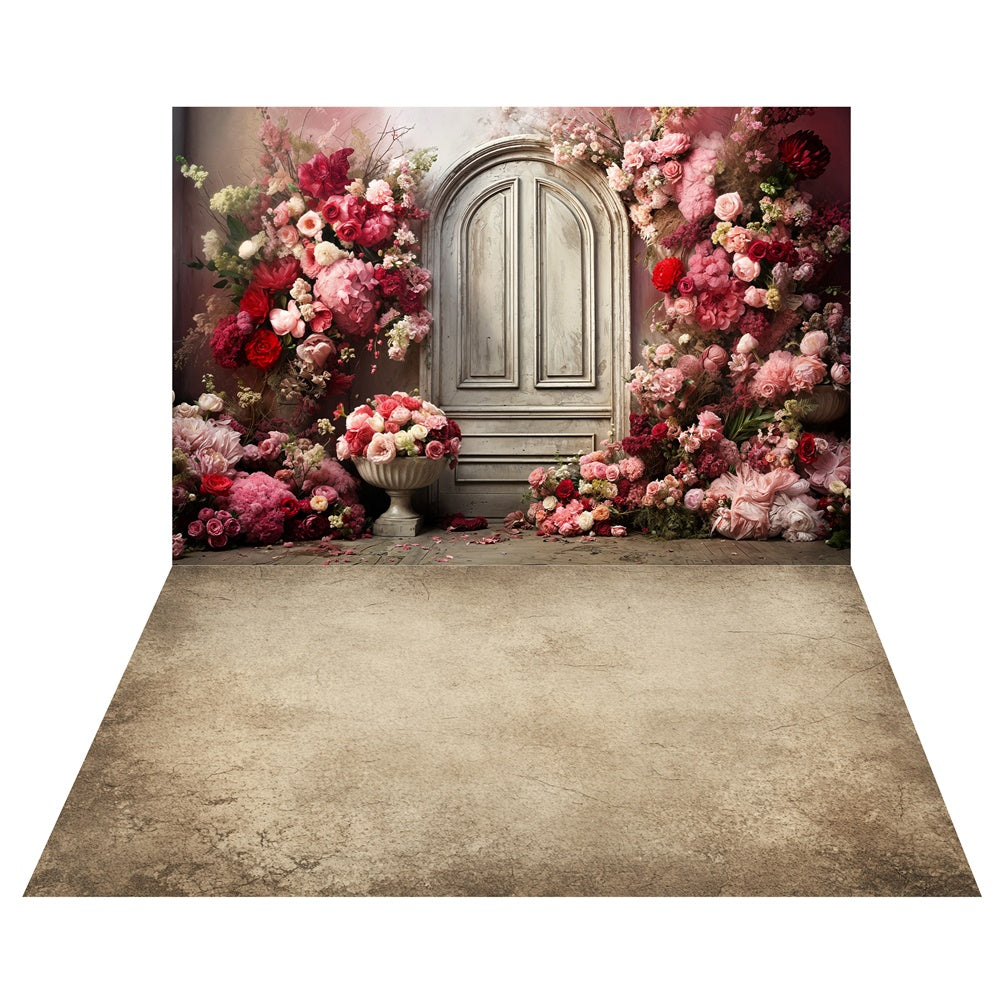 Toile de fond Arche Florale Saint-Valentin + Fond Sol en Pierre LXX2-1