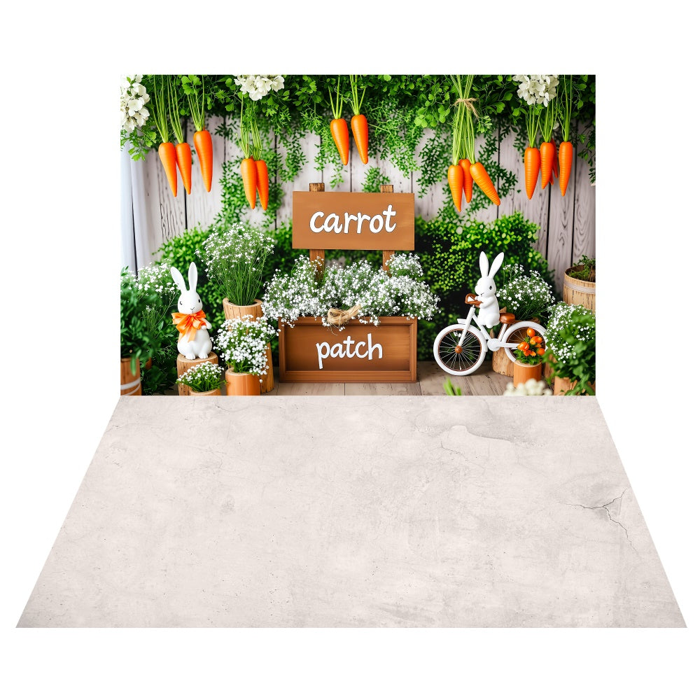 Toile de fond Marché aux Carottes Printemps Pâques + Fond Sol Texturé Clair LXX2-15
