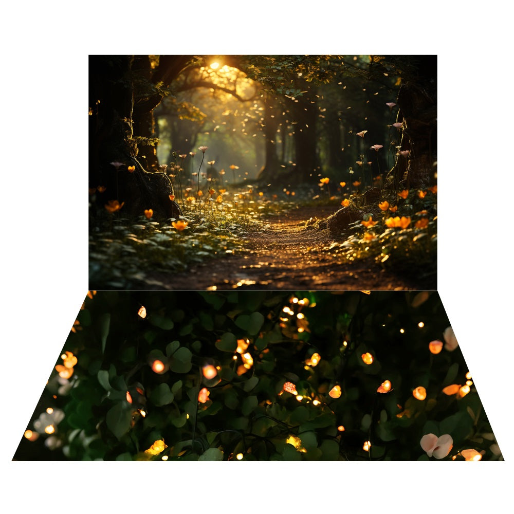 Toile de fond Sentier Mystique Forêt Crépusculaire + Sol Lucioles Lumineuses LXX2-186