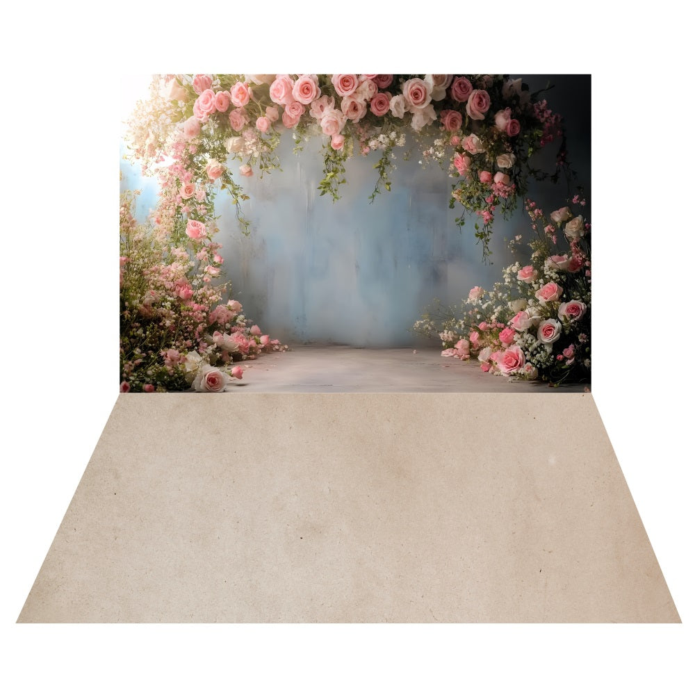 Toile de fond Arche Florale Romantique + Sol Beige Élégant LXX2-187