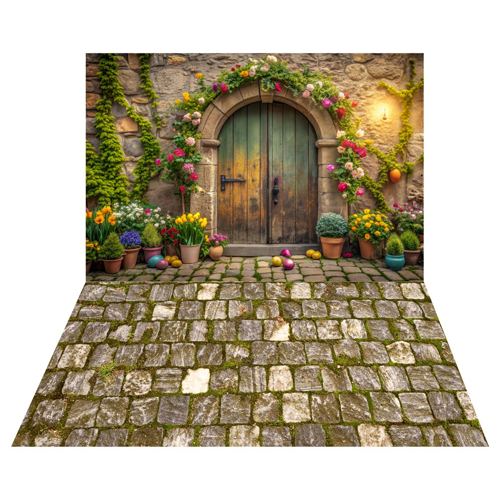 Toile de fond Arche en Pierre Charmante + Sol Route en Briques Moussues LXX2-188