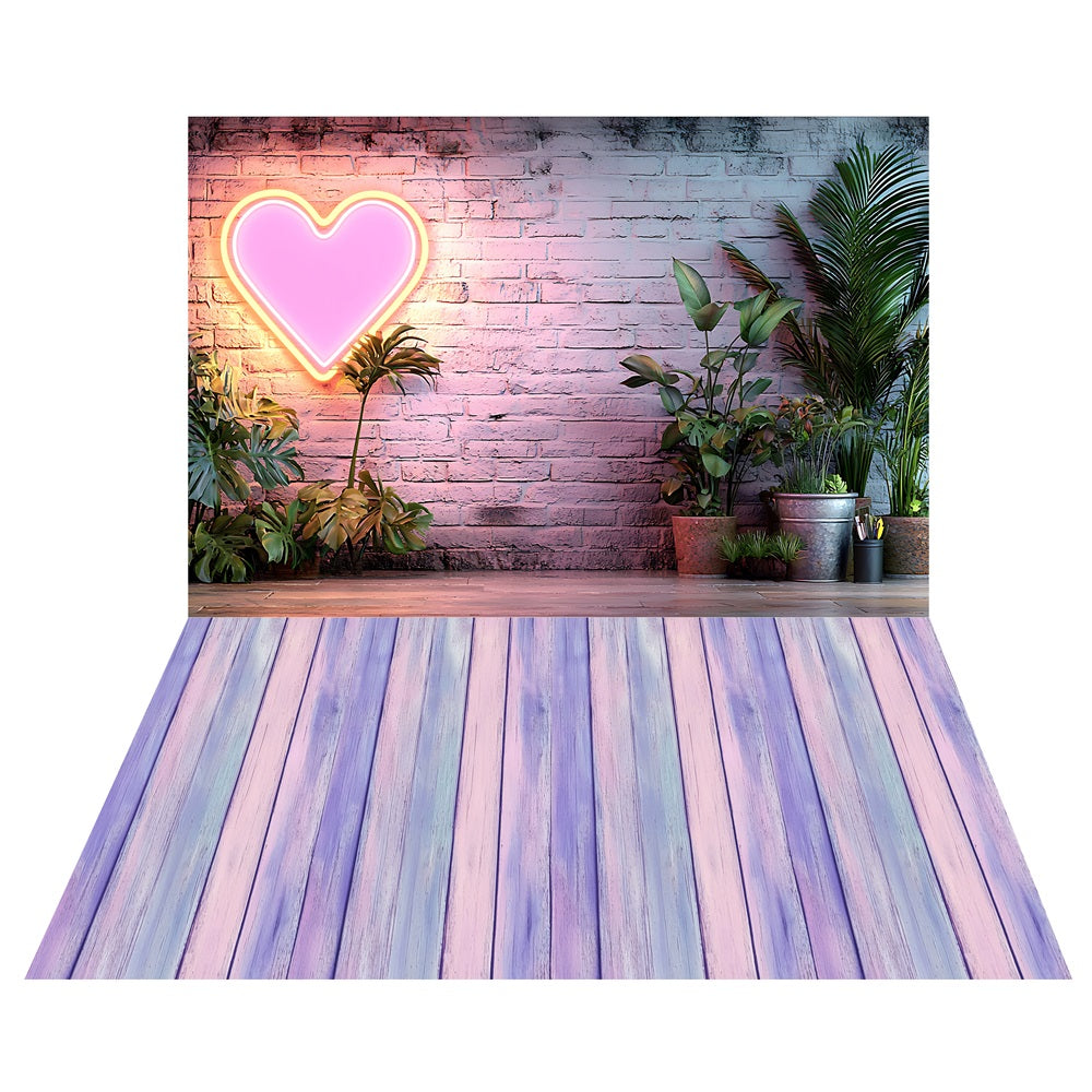 Toile de fond Romance Néon Tropical + Sol en Bois Coloré LXX2-216