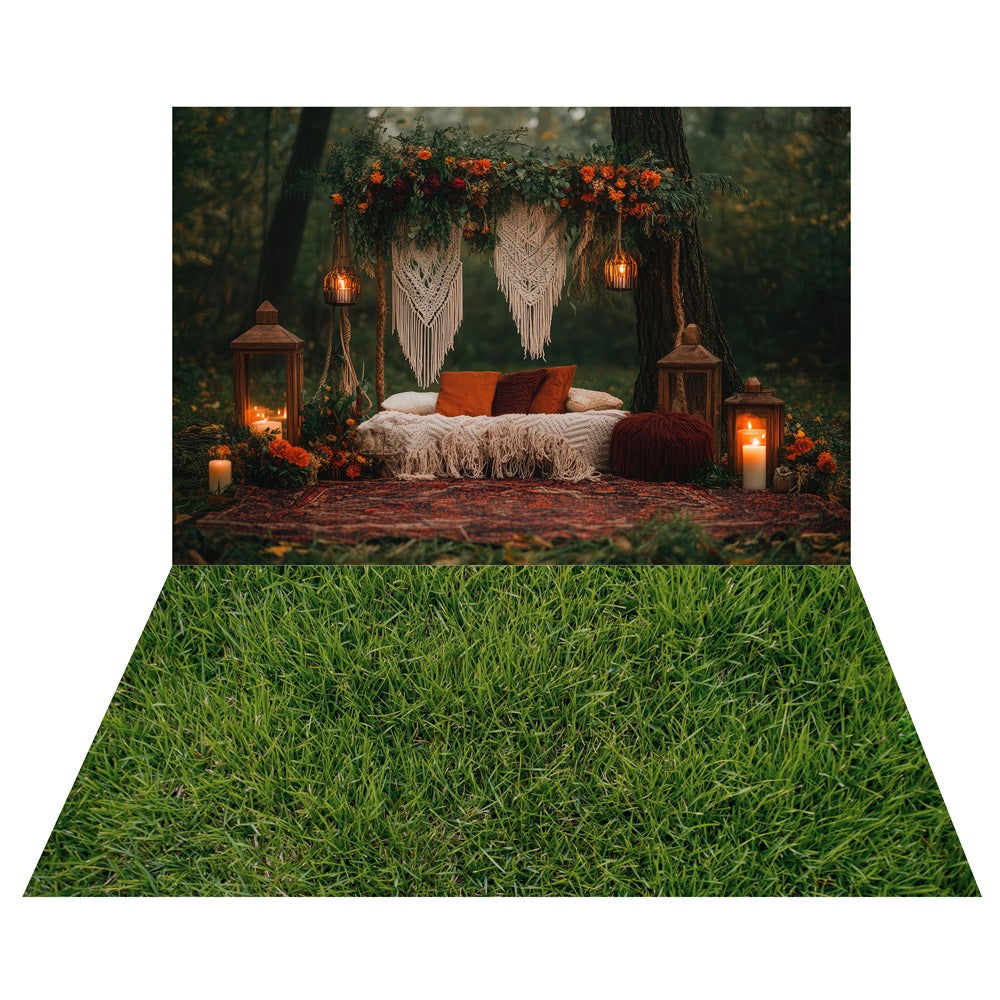 Toile de fond Retraite Bohème Forêt aux Bougies + Sol en Herbe de Prairie LXX2-218