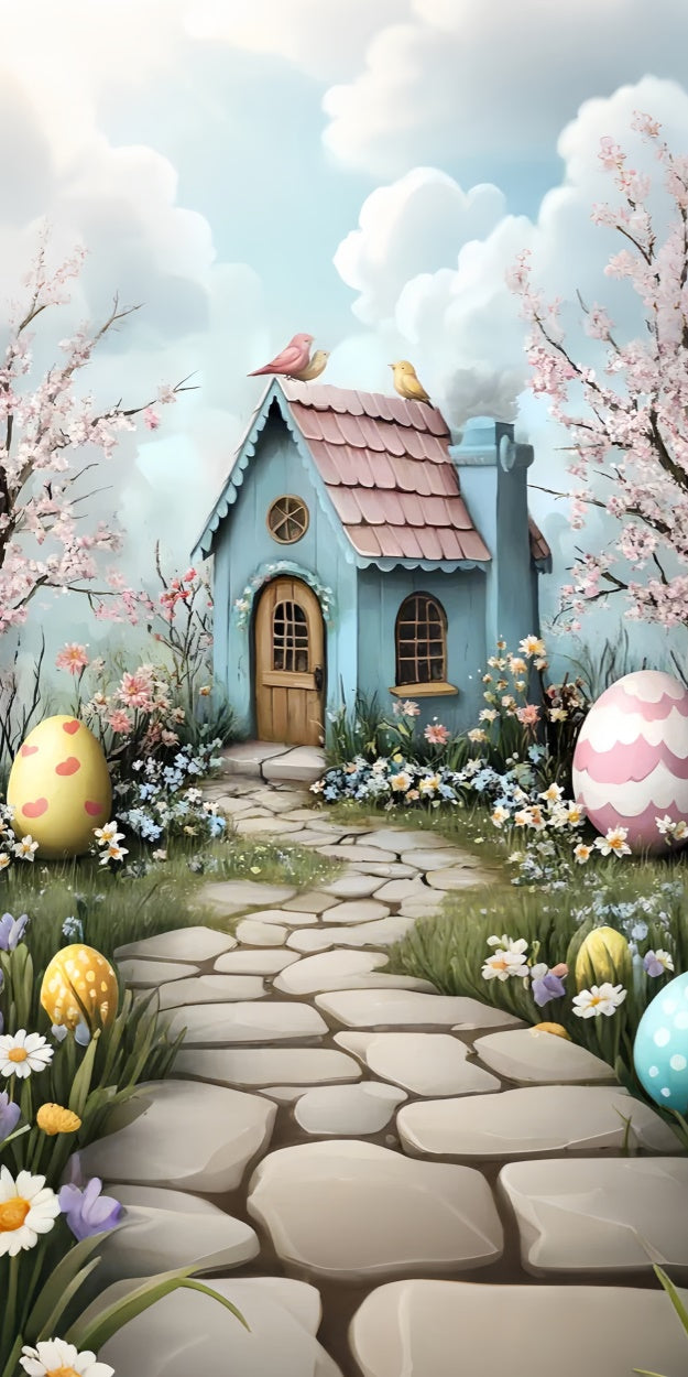 Toile de fond Sweep Pâques Idées Cottage de Pâques Cerisier en Fleurs LXX2-304