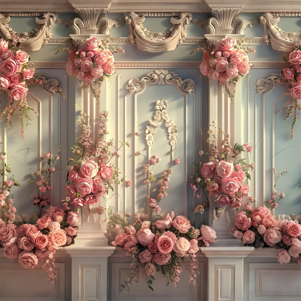 Toile de fond Printemps Mur de Rose Vintage Luxuriante LXX2-47
