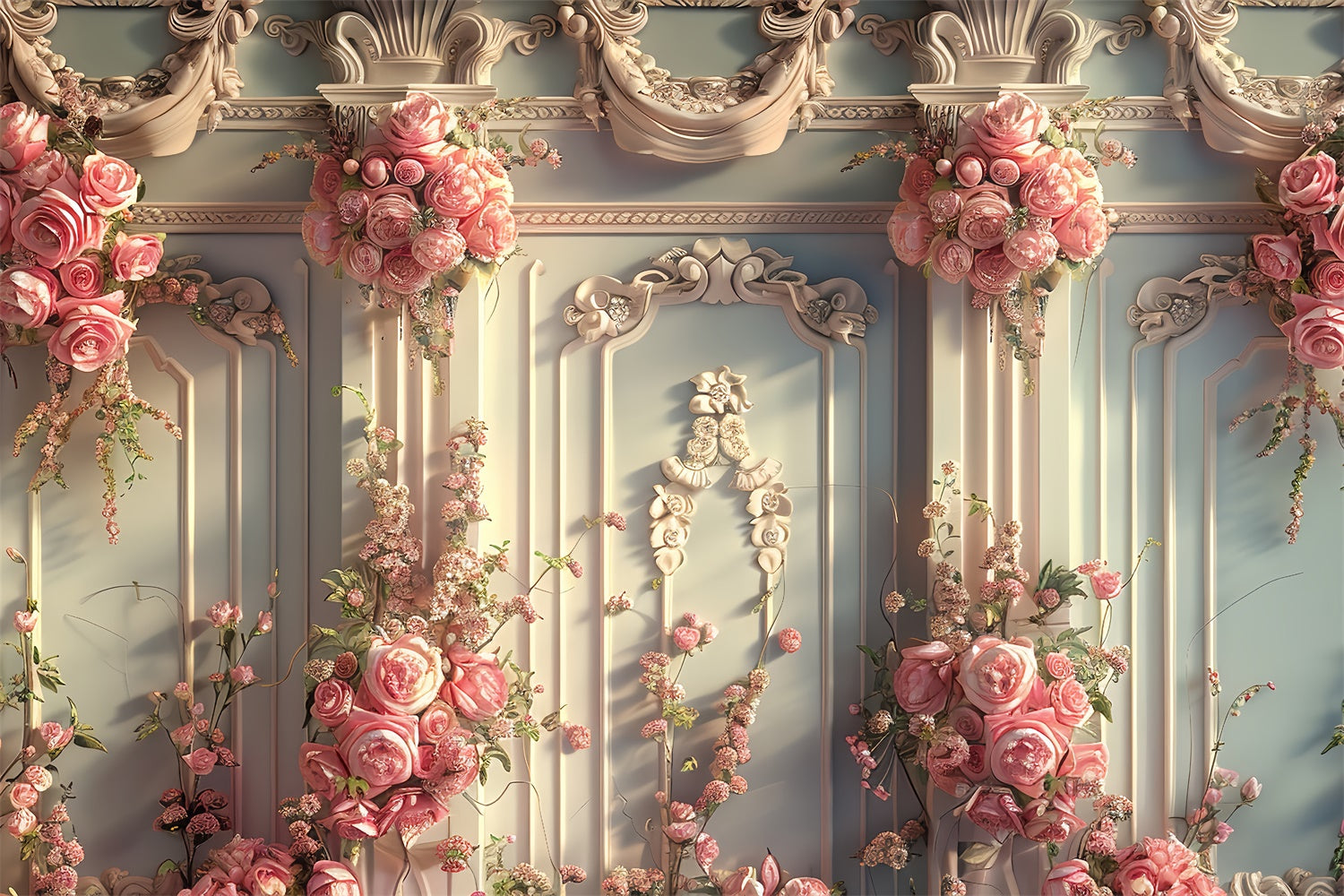 Toile de fond Printemps Mur de Rose Vintage Luxuriante LXX2-47