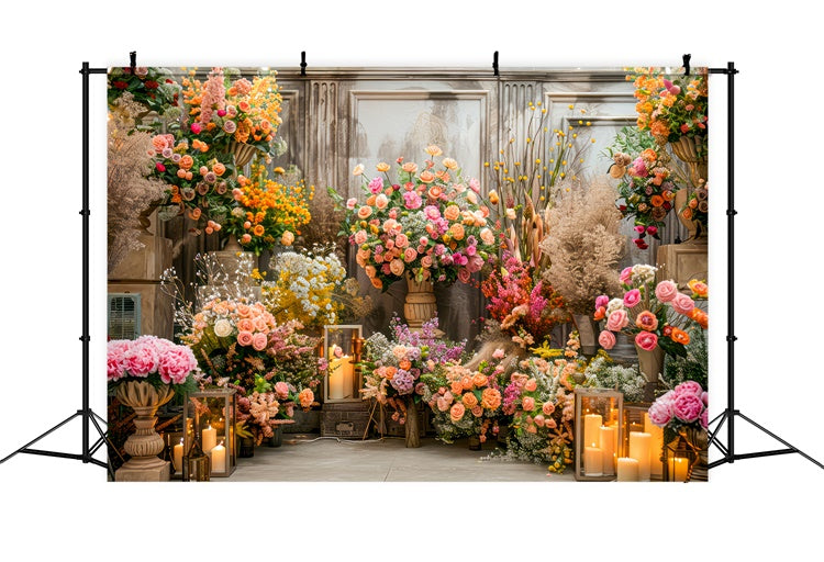 Fond Photo Printemps Vintage Floral Romantique Lumières de Bougies LXX2-56