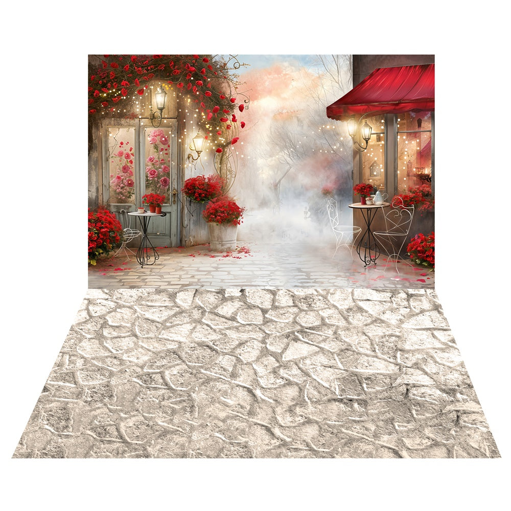 Toile de fond Café Rêveur Saint-Valentin Roses + Fond Sol en Pierre Texturée LXX2-6