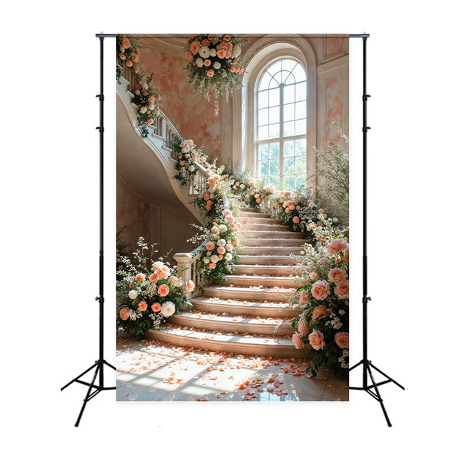 Fond Photo Printemps Escalier de Pétales de Rose Romantique LXX2-60