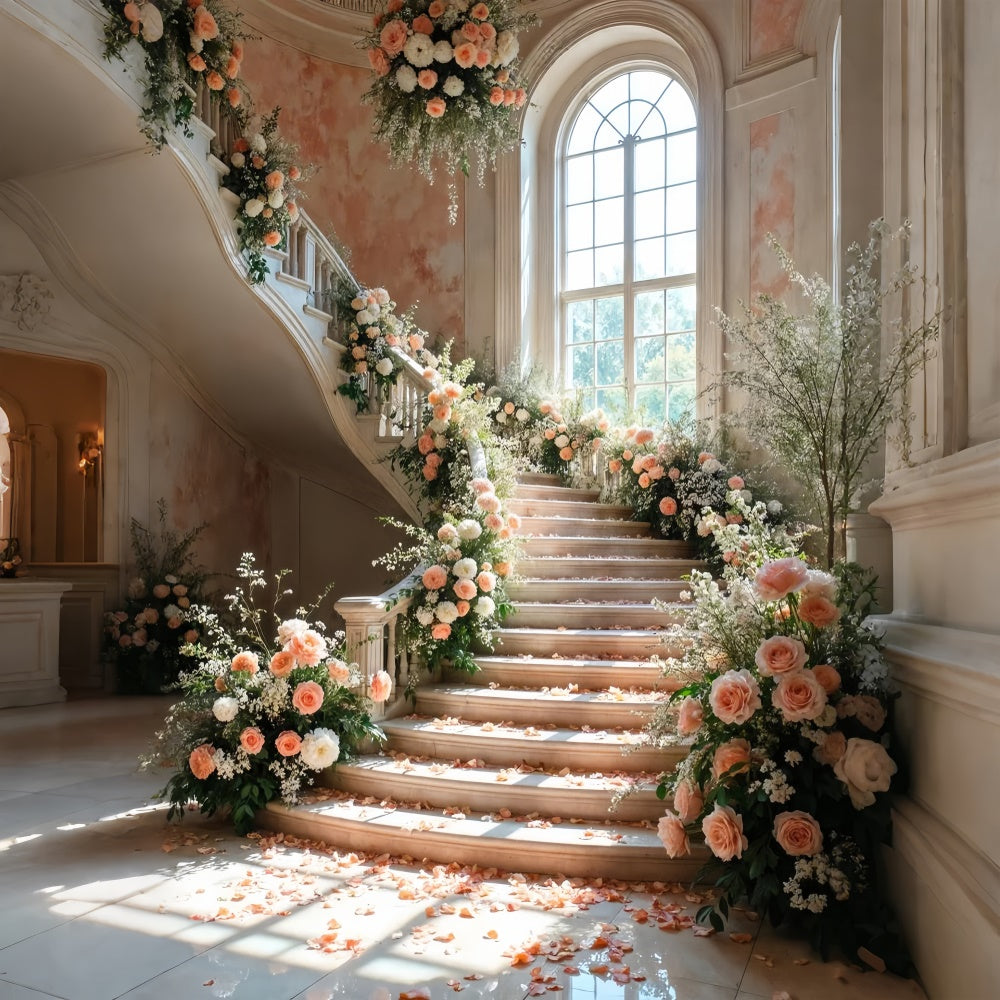 Fond Photo Printemps Escalier de Pétales de Rose Romantique LXX2-60