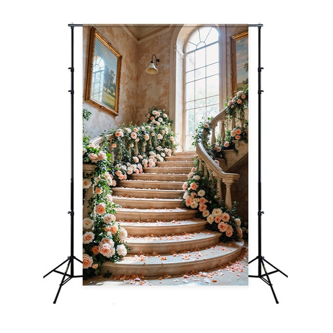 Toile de fond Printemps Escalier Floral Luxueux Mariage LXX2-61