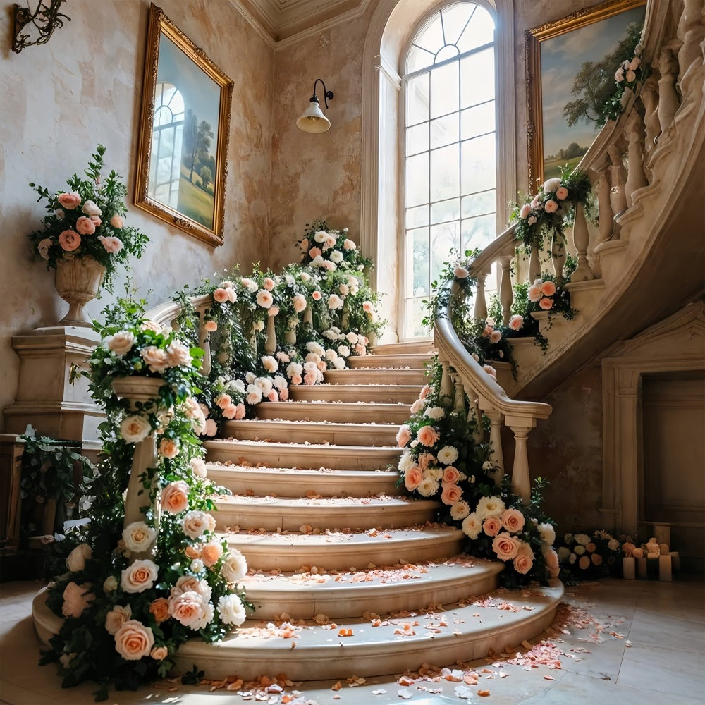 Toile de fond Printemps Escalier Floral Luxueux Mariage LXX2-61