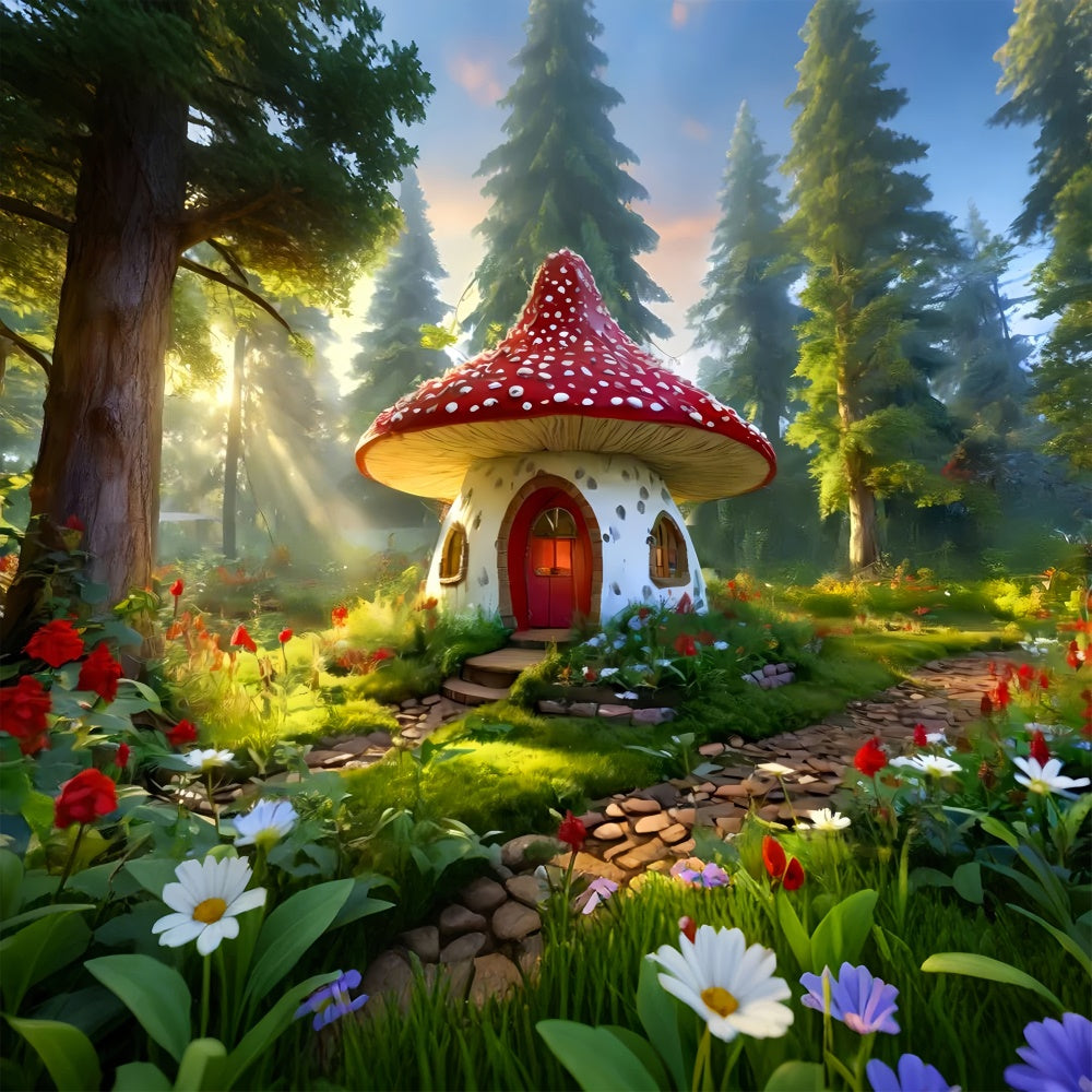 Fond Photo Printemps Forêt de Contes de Fées Maison Champignon LXX2-69