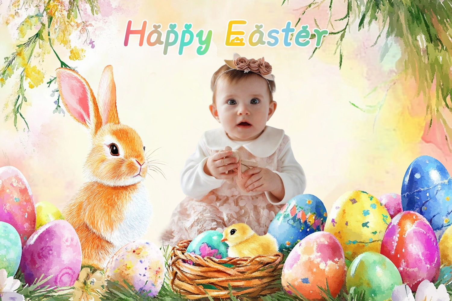 Toile de fond Photo Pâques Lapin Œuf Merveille Personnalisée LXX3-102
