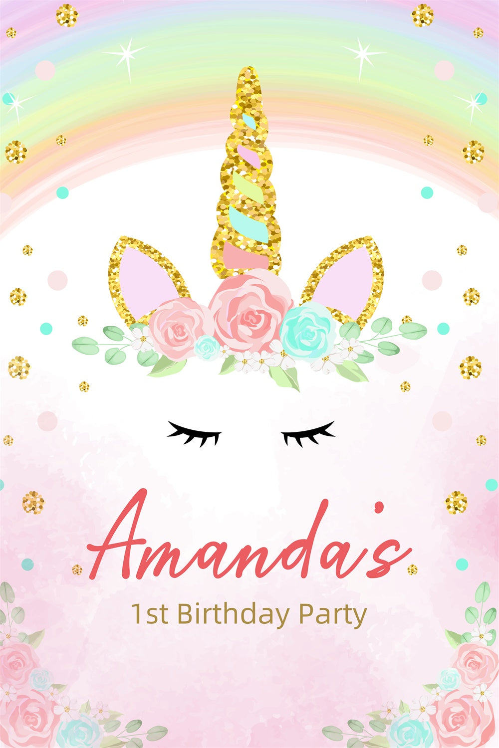 Toile de fond Anniversaire Personnalisable Licorne Arc-en-Ciel de Rêve LXX3-103
