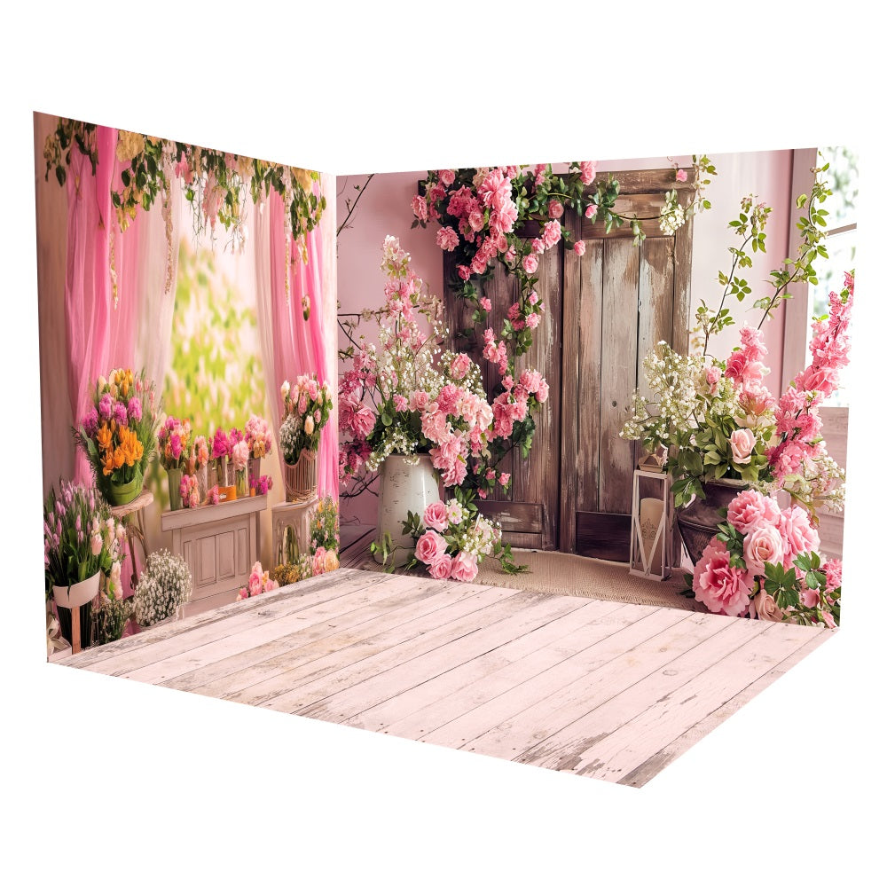 Ensemble de Salle Porte en Bois Fleurie Rose LXX3-13