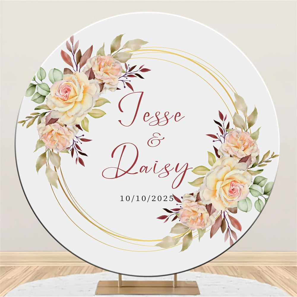 Toile de fond Ronde Personnalisable Couronne de Rose Douce pour Mariage LXX3-133