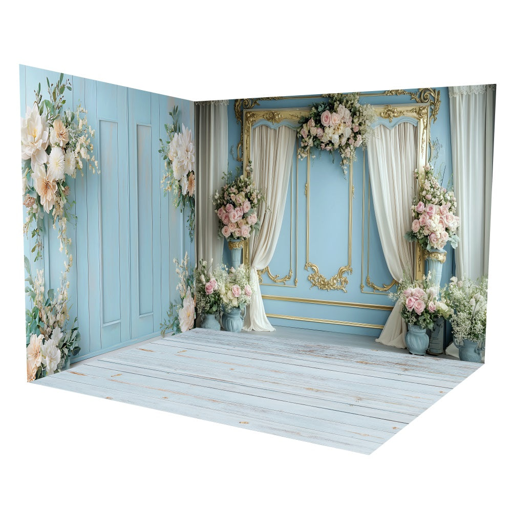 Ensemble de Salle Décor de Pièce Fleurie Bleu de Rêve LXX3-15