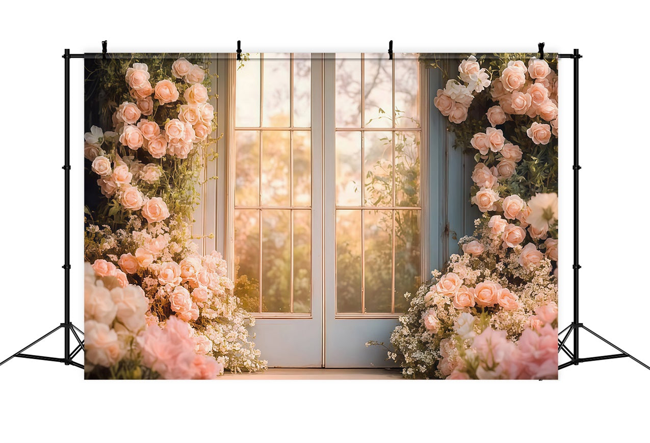 Toile de fond Fête des Mères Fenêtre Française Roses LXX3-48