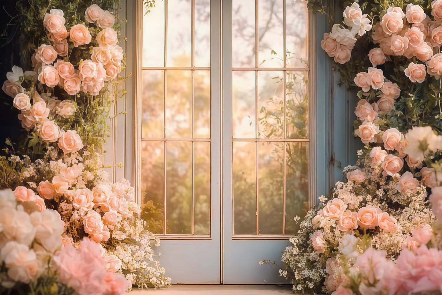 Toile de fond Fête des Mères Fenêtre Française Roses LXX3-48