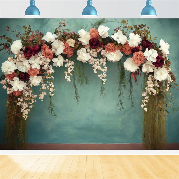 Toile de fond Photo Fête des Mères Arche Florale Teal LXX3-49