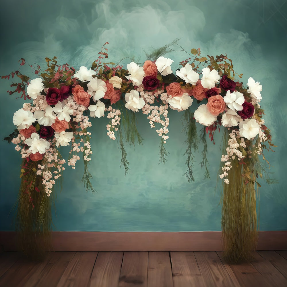 Toile de fond Photo Fête des Mères Arche Florale Teal LXX3-49