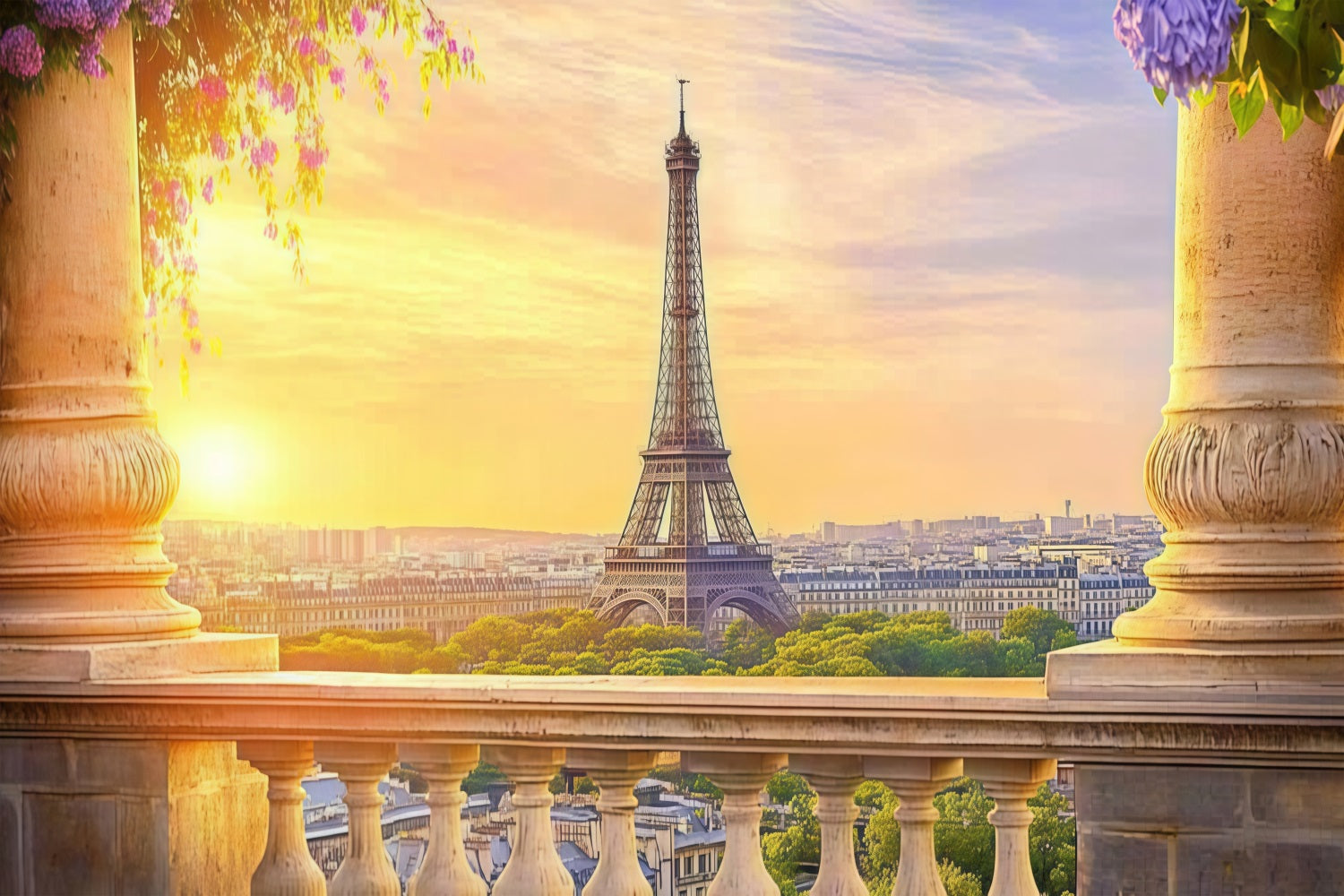 Toile de fond Fête des Mères Tour Eiffel au Coucher du Soleil LXX3-52