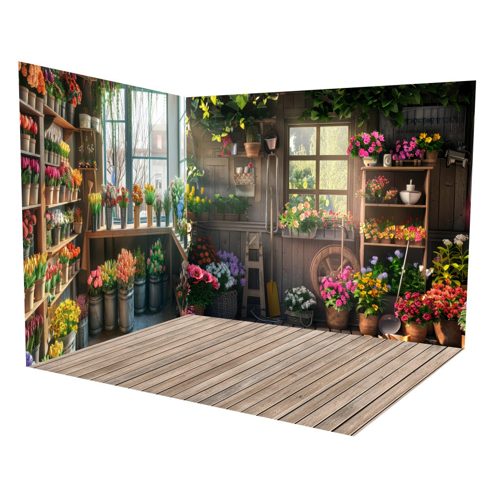 Ensemble de Salle Boutique de Fleurs Rustique Printanière Bois LXX3-6