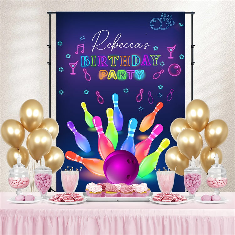 Toile de fond Deco Anniversaire Personnalisé Soirée Bowling Néon Amusante LXX4-12