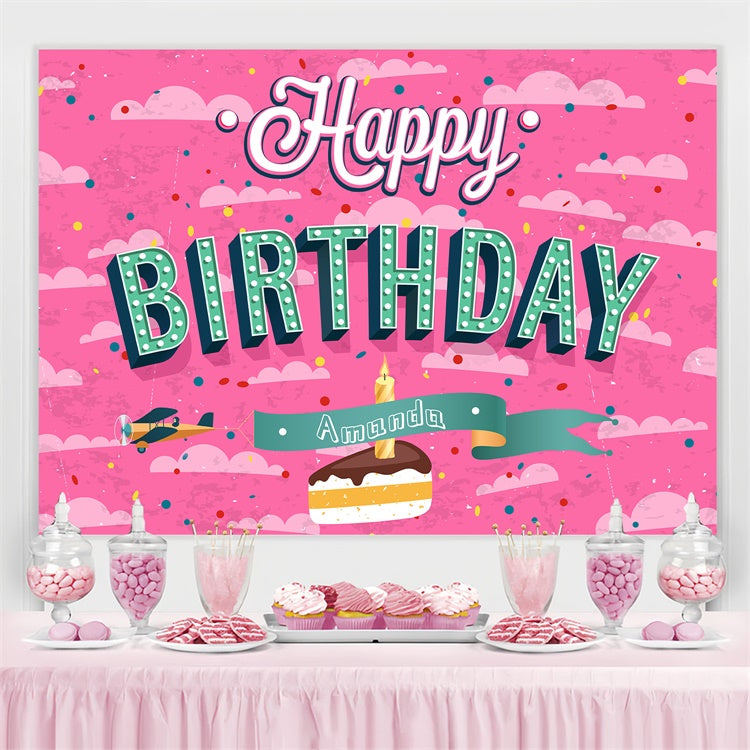 Toile de fond Deco Anniversaire Personnalisé Gâteau Ciel Rose Dessin Animé LXX4-17