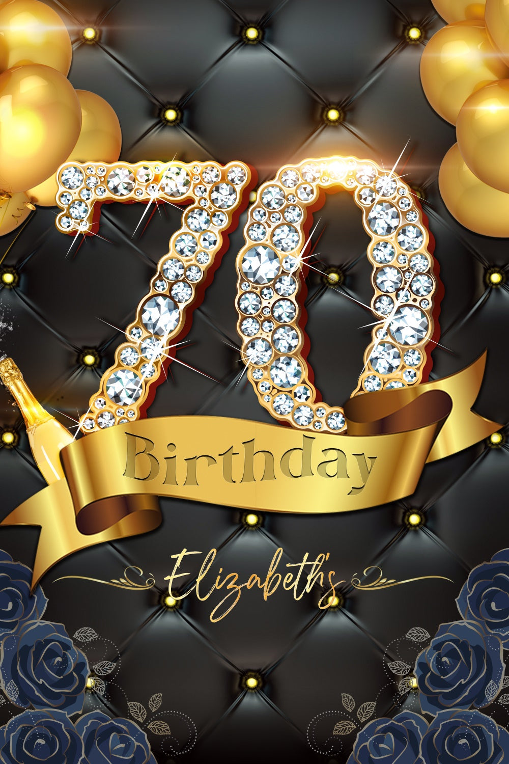 Toile de fond Photo Anniversaire Personnalisable Diamant Doré de Luxe 70e LXX4-20