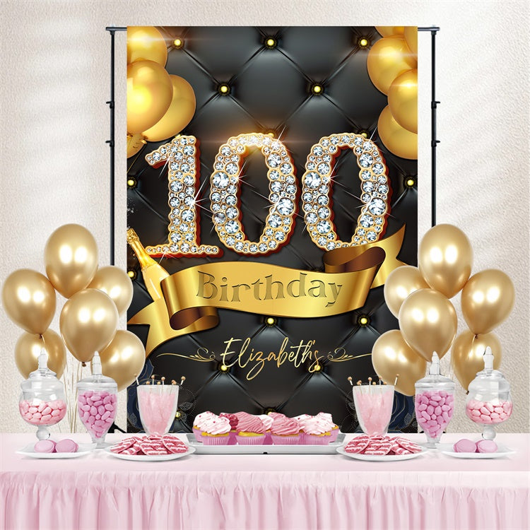 Toile de fond Anniversaire Personnalisable Diamants Étincelants Fête 100e LXX4-21