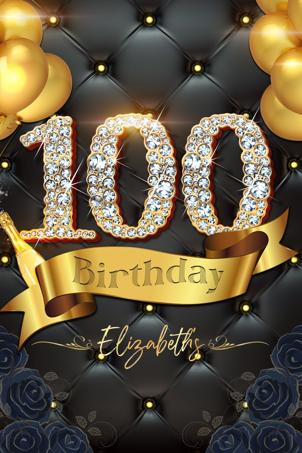 Toile de fond Anniversaire Personnalisable Diamants Étincelants Fête 100e LXX4-21